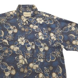 VTG GreatLand Hawaiian‎ Shirt Mens Blue White Flowers Cotton Mens Large
